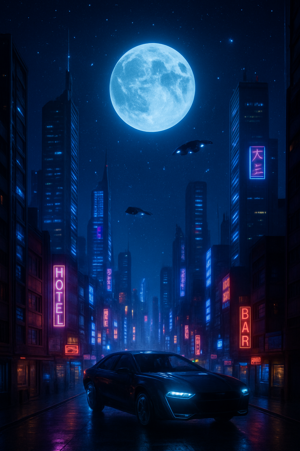 Edited Futuristic City with Moon